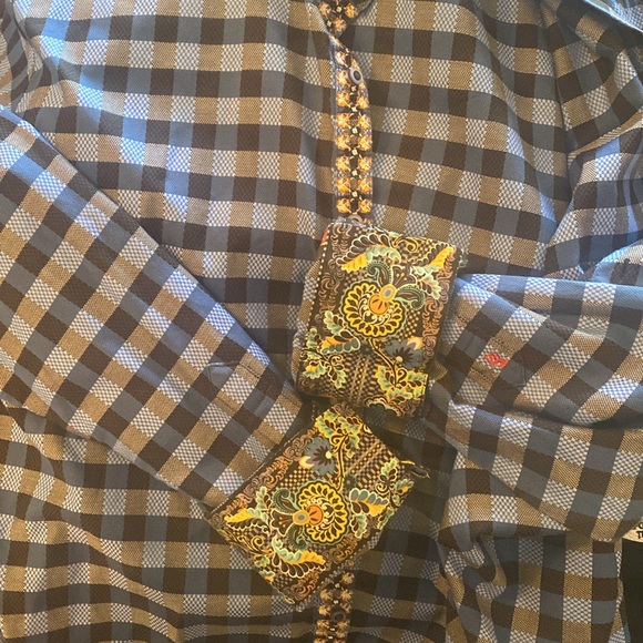 ROBERT GRAHAM Long Sleeve Dress Shirt with FLOWERED CUFF DETAIL Size L - Picture 8 of 8